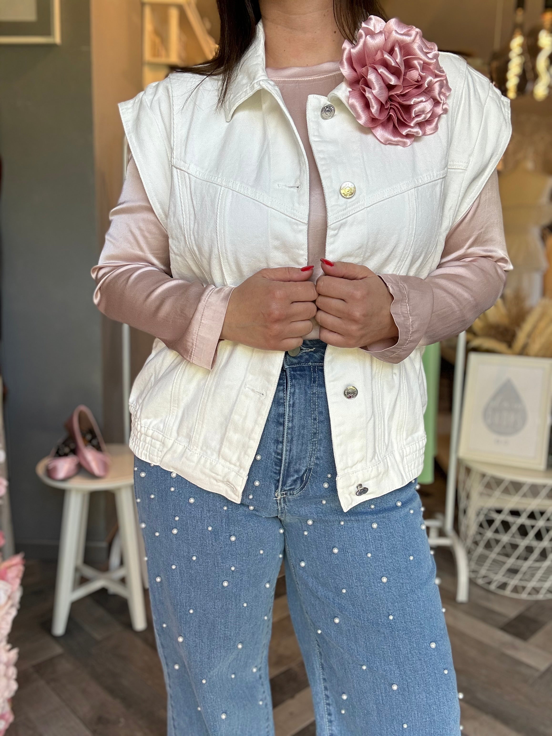 Gilet jeans bianco