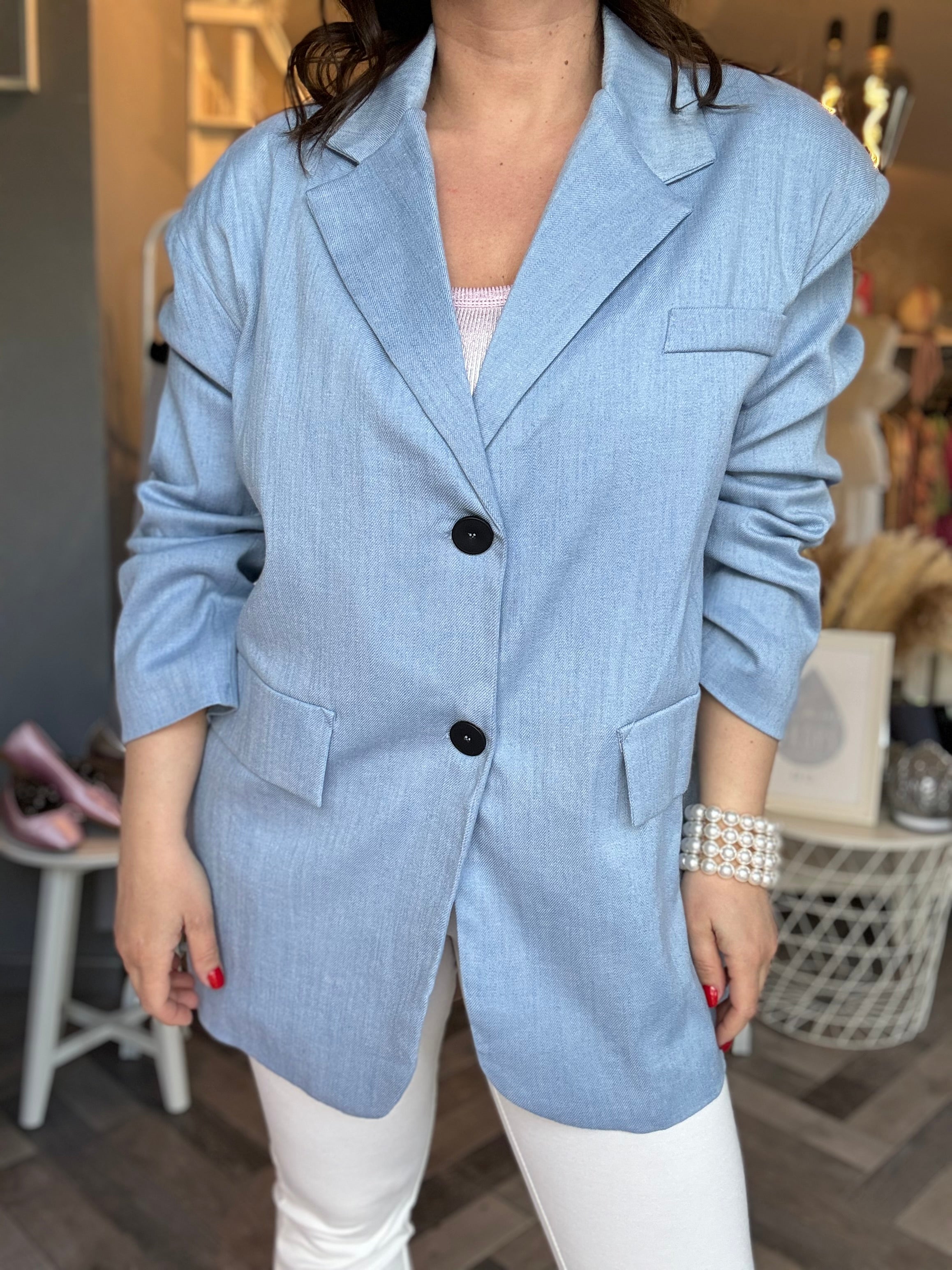 Blazer over jeans chambray