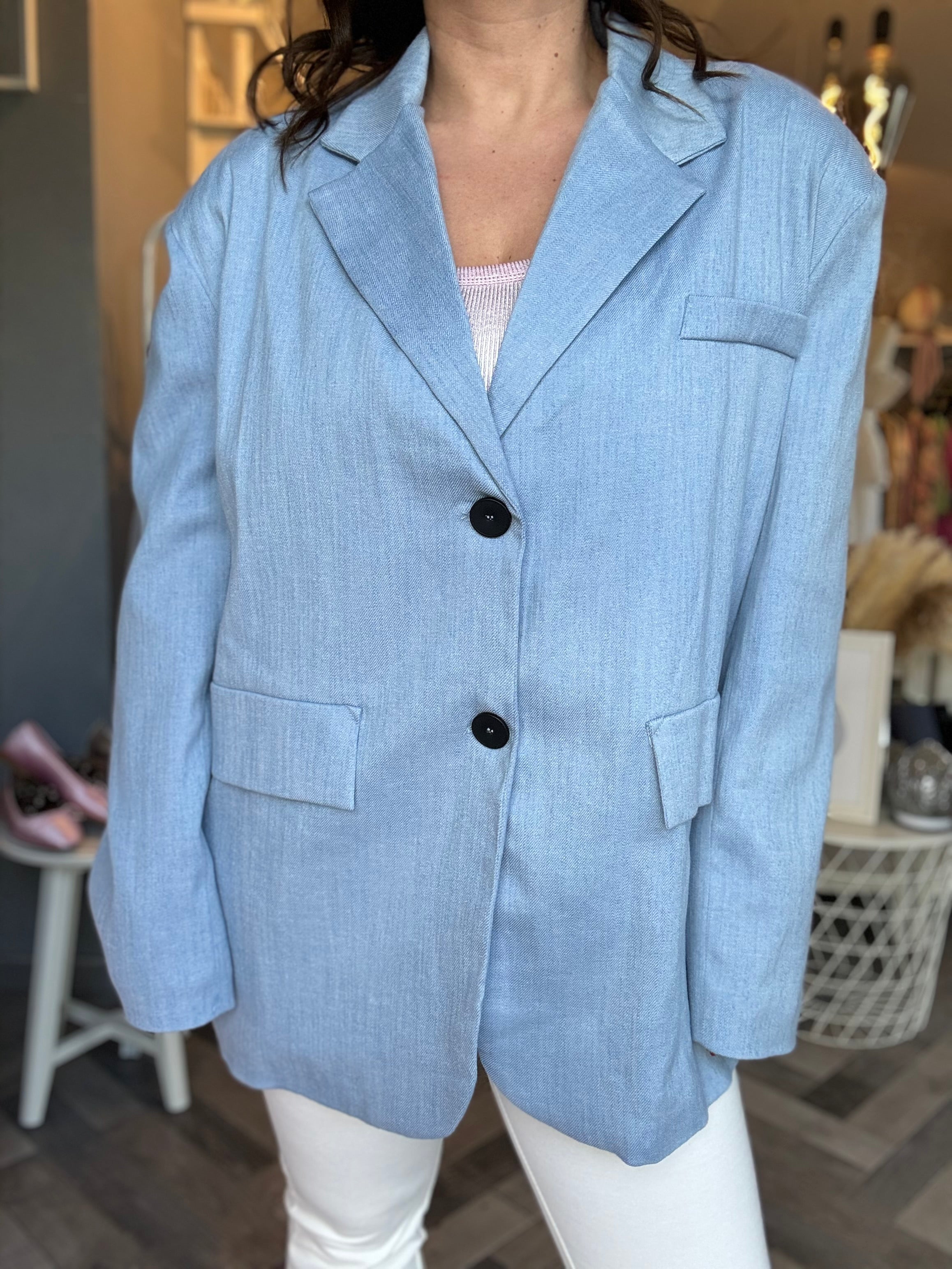 Blazer over jeans chambray