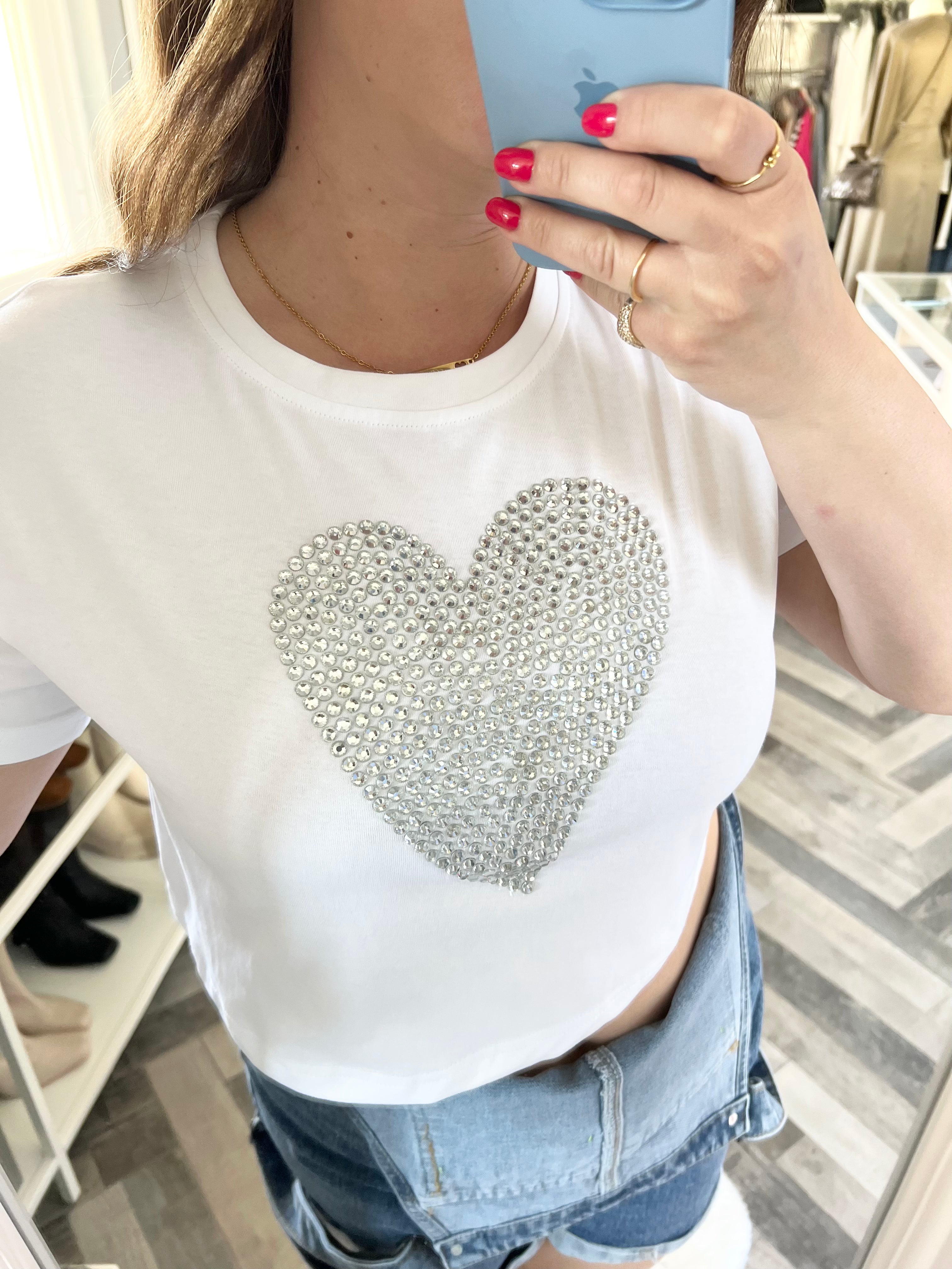 T-shirt cuore strass