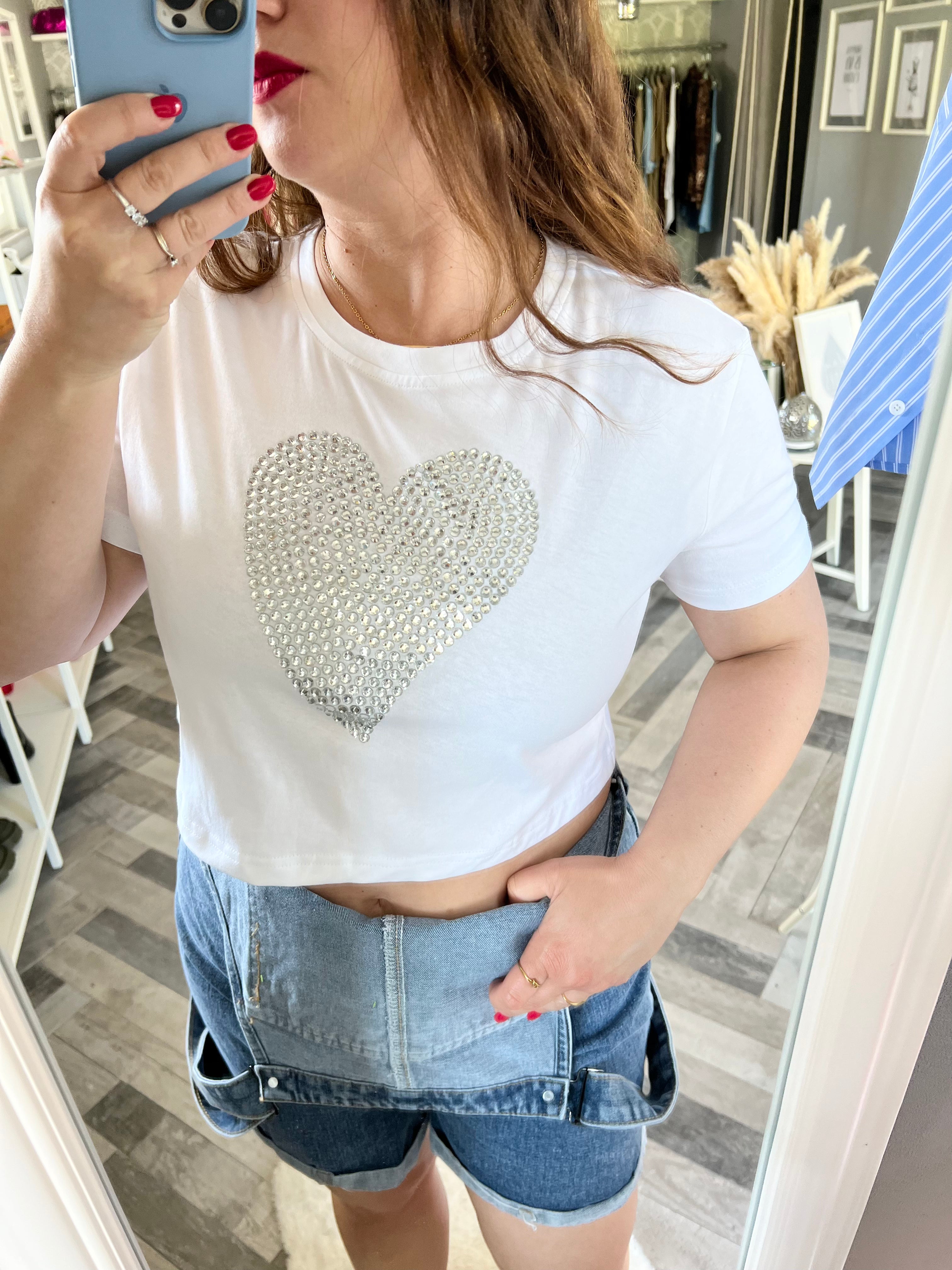 T-shirt cuore strass