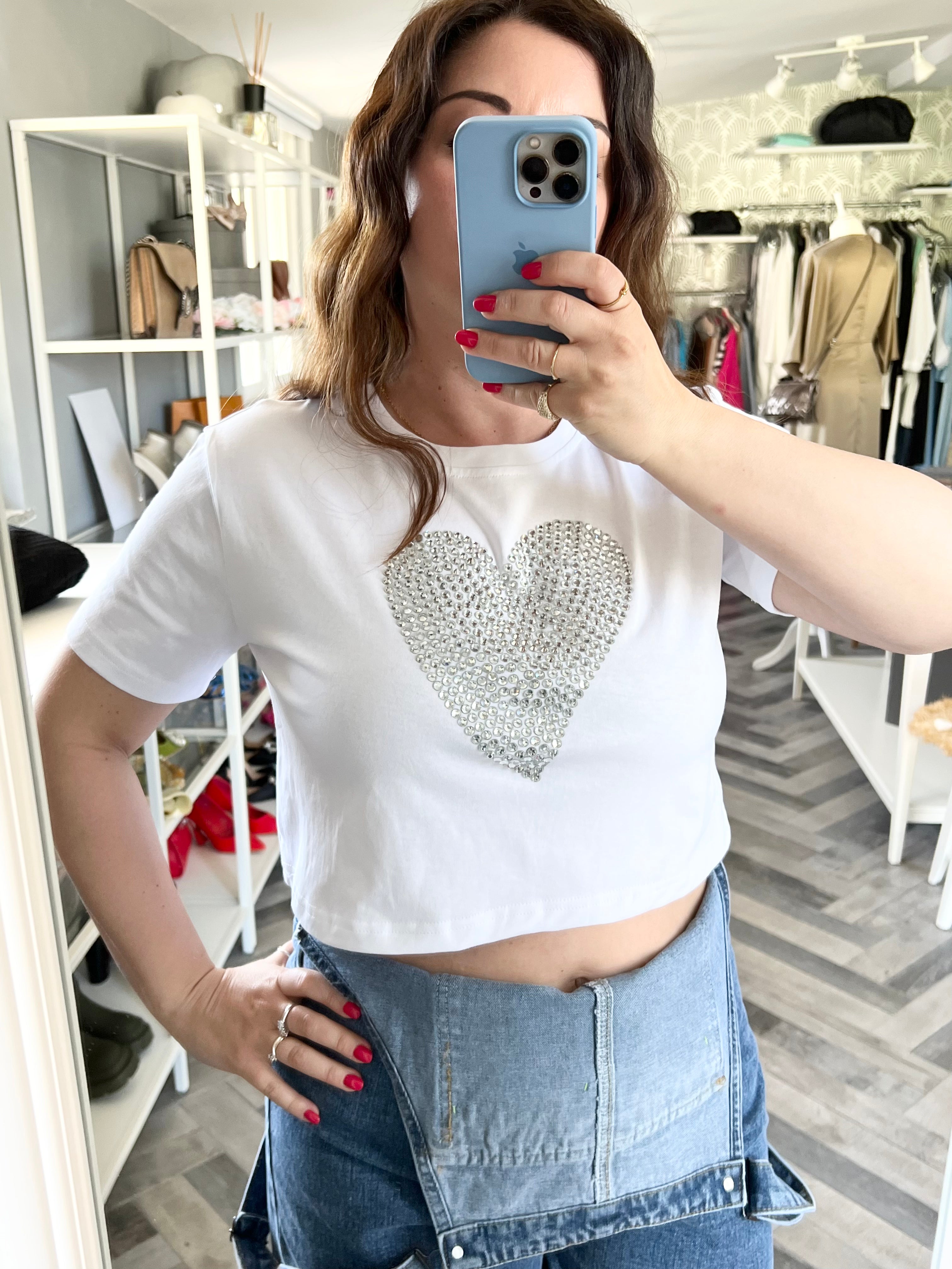 T-shirt cuore strass